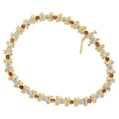 2 Karat S-Stil Diamant & Rubin-Tennisarmband