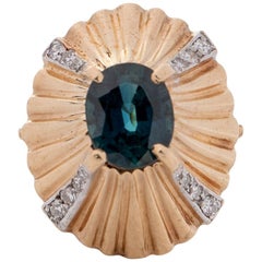 2 Carat Sapphire and Diamond Dome Cocktail Ring, 14 Karat Gold