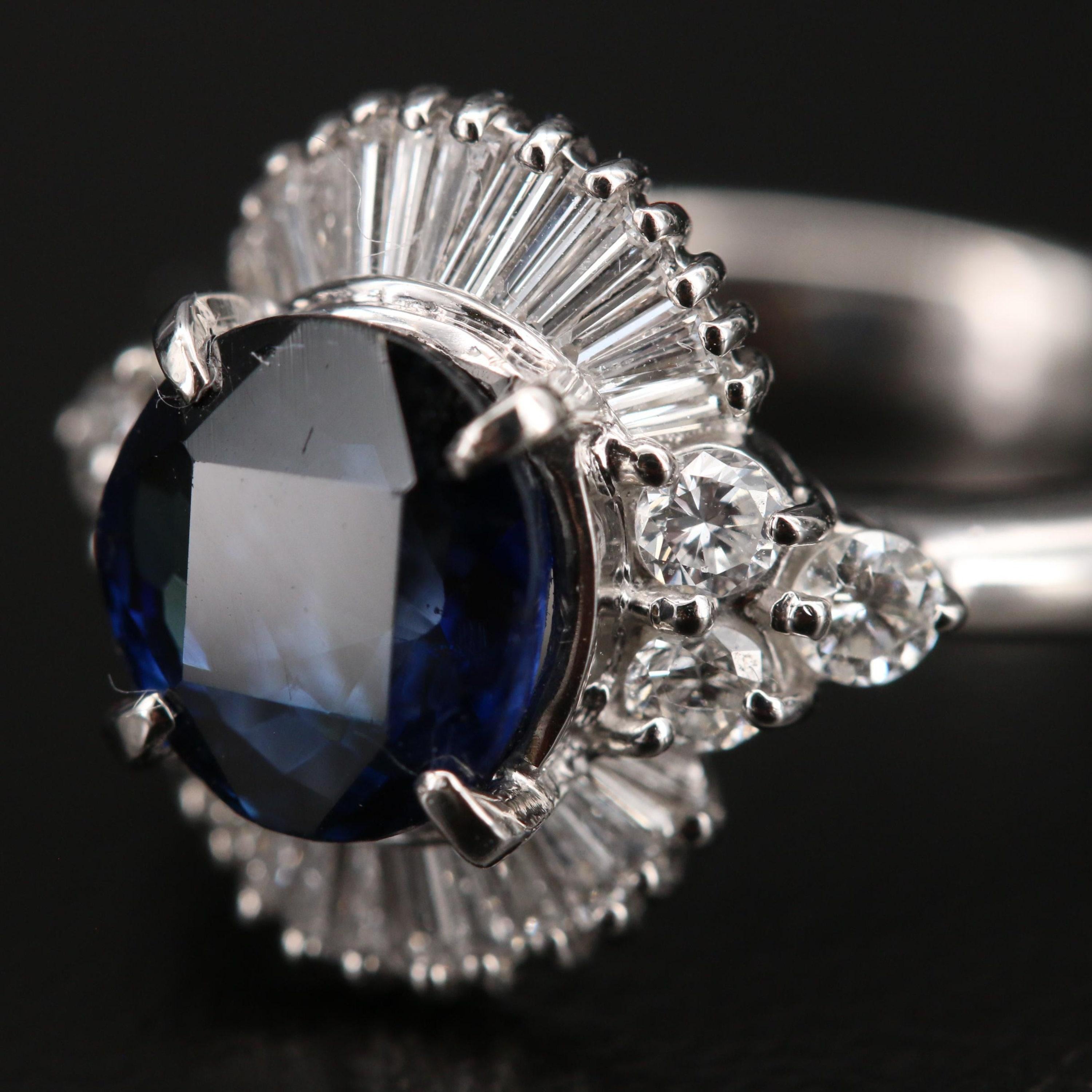 For Sale:  3.6 Carat Antique Sapphire Diamond Engagement Ring, Ceylon Sapphire Wedding Ring 3