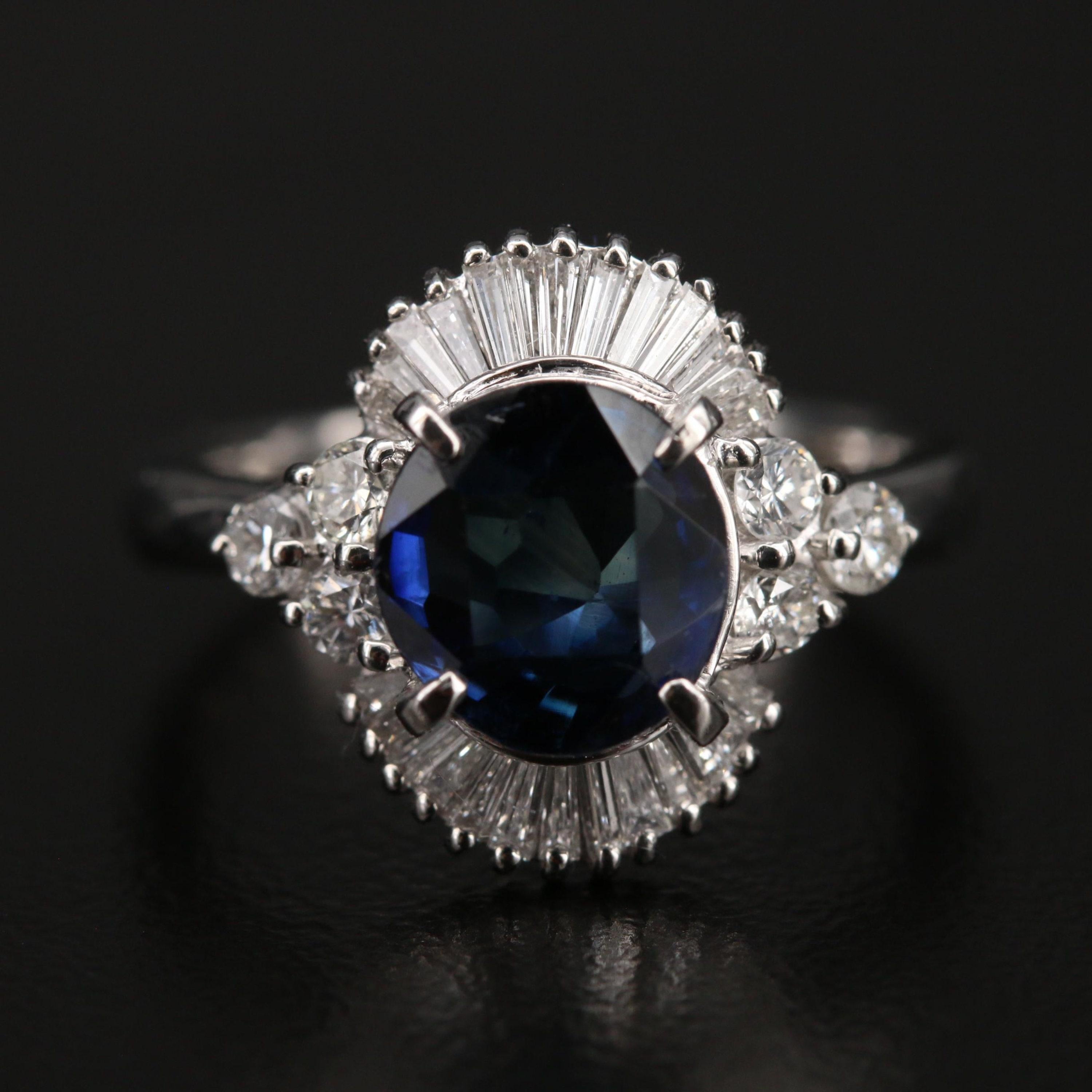 For Sale:  3.6 Carat Antique Sapphire Diamond Engagement Ring, Ceylon Sapphire Wedding Ring 7