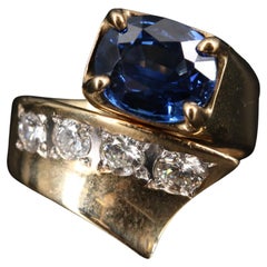 Alliance de fiançailles victorienne en saphir 2,2 carats et halo de diamants
