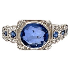 2 Carat Sapphire and Diamond Platinum Ring Estate Fine Jewelry