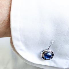 2 Carat Sapphire Cabochon and 18 Karat White Gold Cufflinks