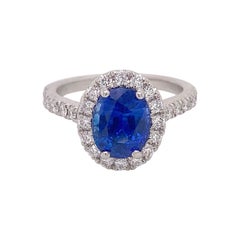 2 Carat Sapphire & Diamond Halo Engagement Ring Oval Sapphire