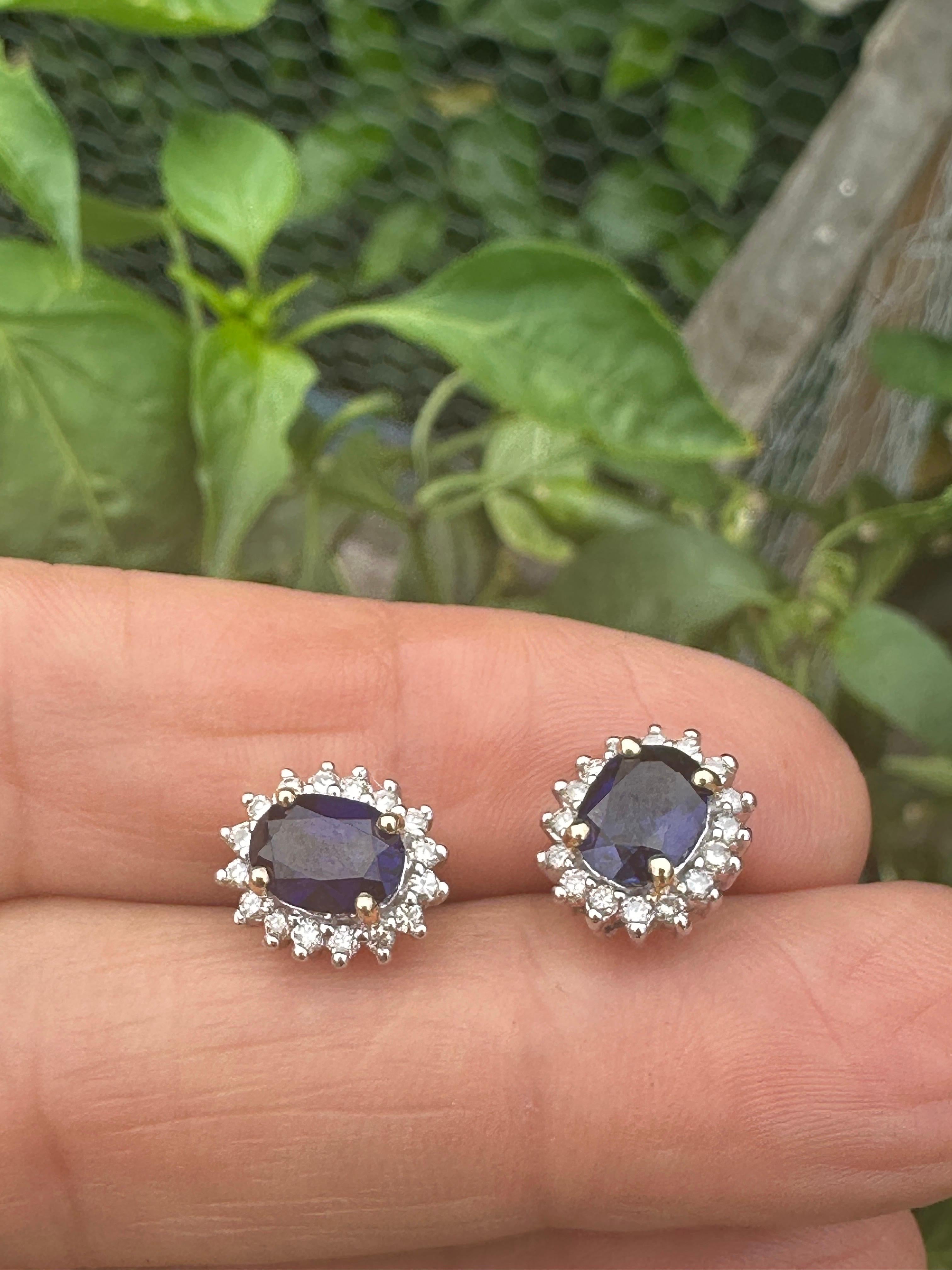 2 Karat Saphir-Diamant, Halo-Ohrstecker, zweifarbiges Gold für Damen oder Herren im Angebot