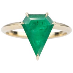 2 Carat Shield Shape Brazilian Emerald 14 Karat Gold Solitaire Ring AD1896-5