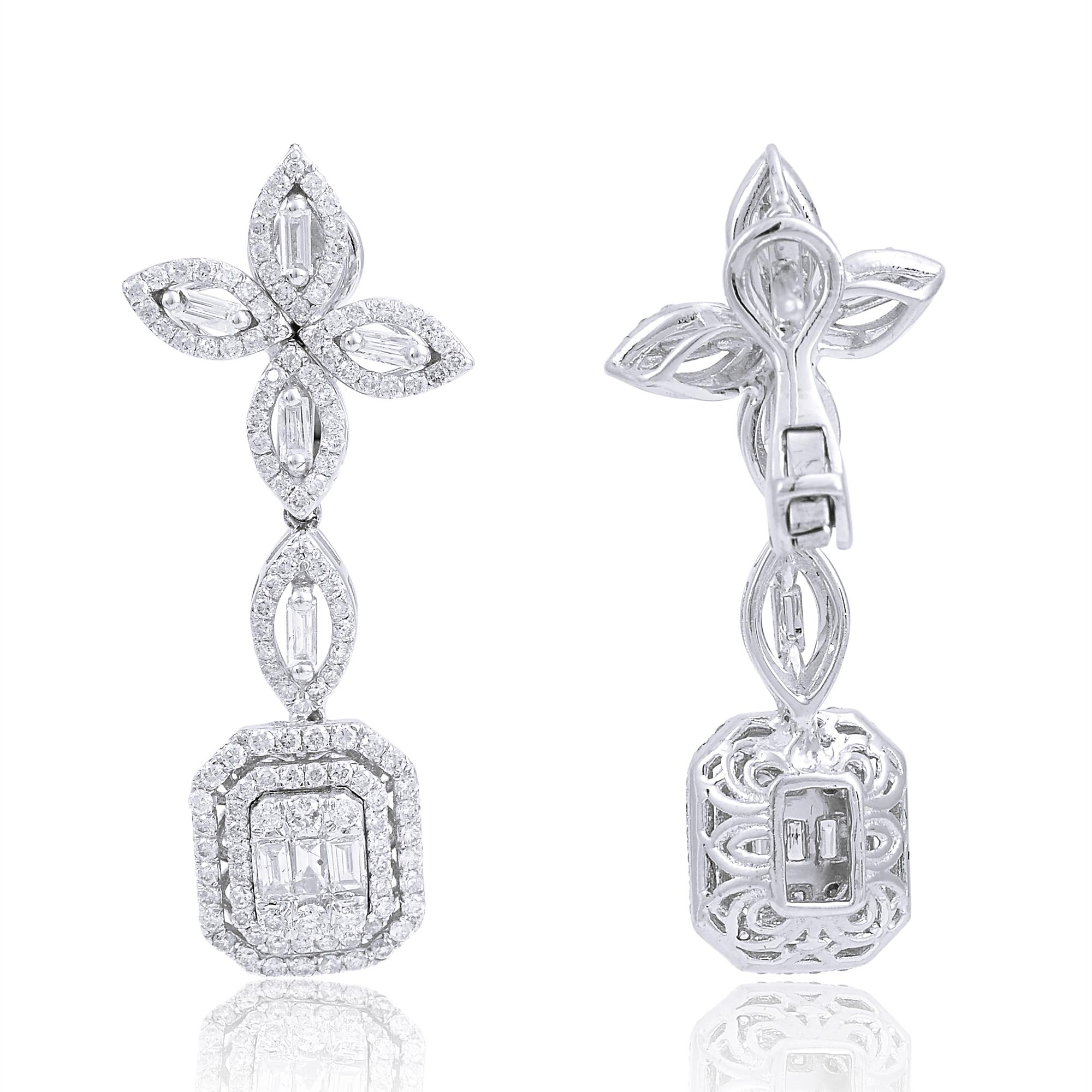 Item Code :- CN-19048
Gross Wt. :- 9.23 gm
18k White Gold Wt. :- 8.83 gm
Natural Diamond Wt. :- 2.00 Ct. ( AVERAGE DIAMOND CLARITY SI1-SI2 & COLOR H-I )
Earrings Size :- 34.76 x 14.20 mm approx.

✦ Sizing
.....................
We can adjust most