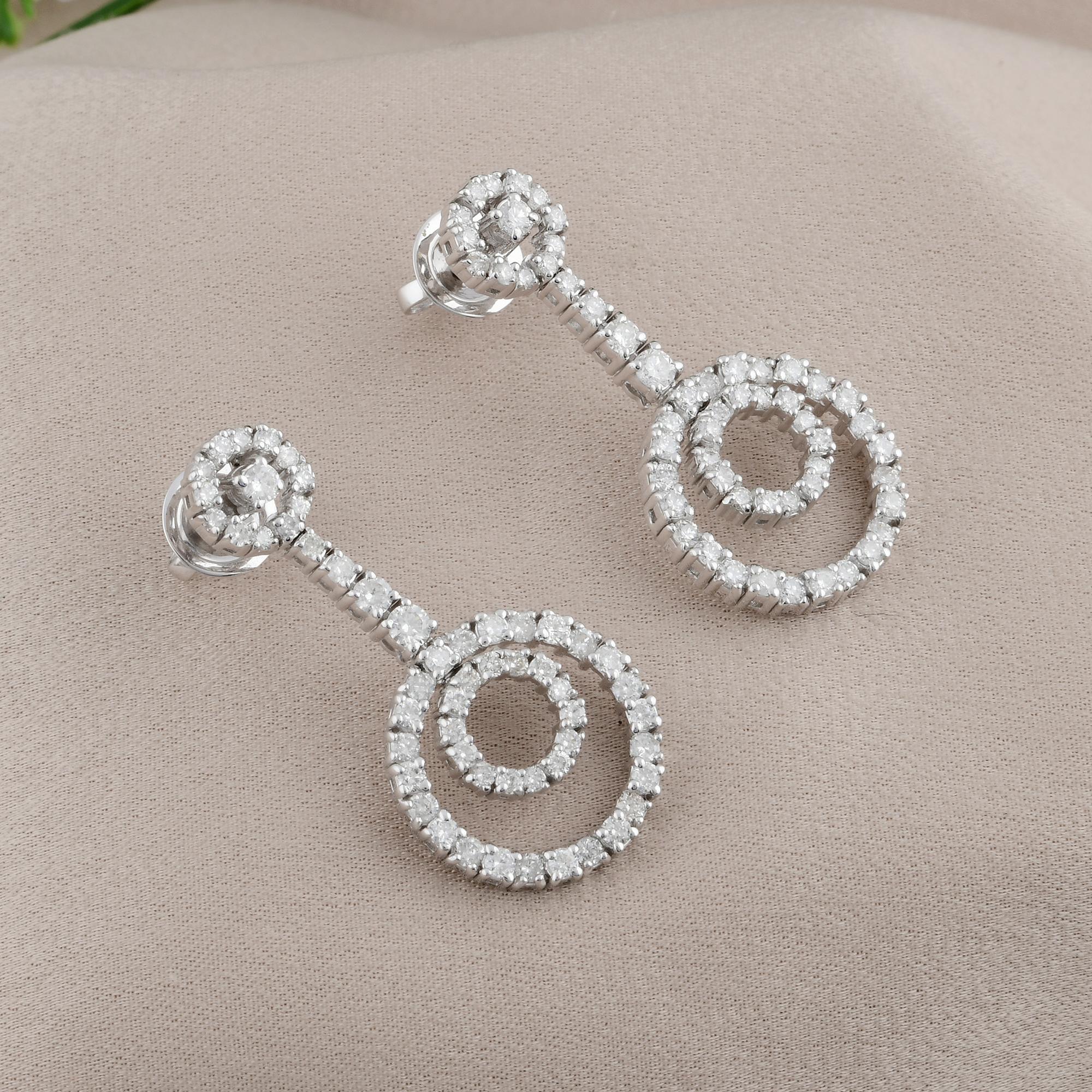 Modern 2 Carat SI Clarity HI Color Diamond Circle Dangle Earrings 18 Karat White Gold For Sale