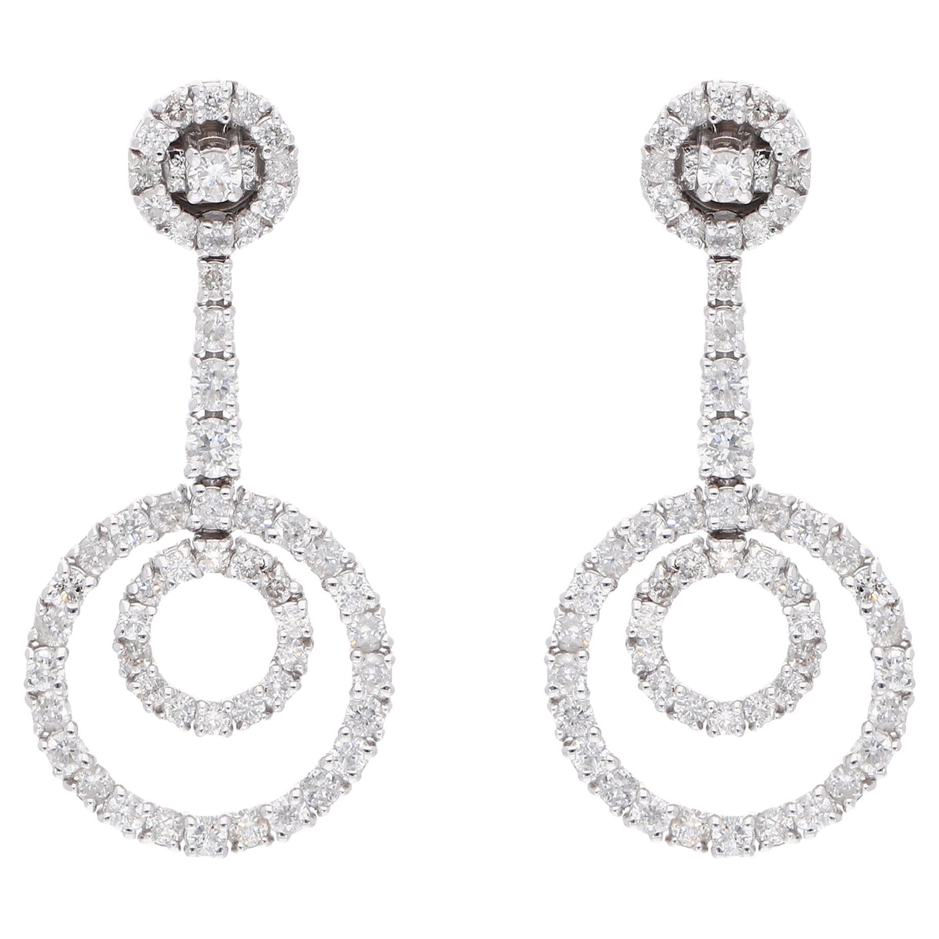 2 Carat SI Clarity HI Color Diamond Circle Dangle Earrings 18 Karat White Gold For Sale