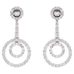2 Carat SI Clarity HI Color Diamond Circle Dangle Earrings 18 Karat White Gold
