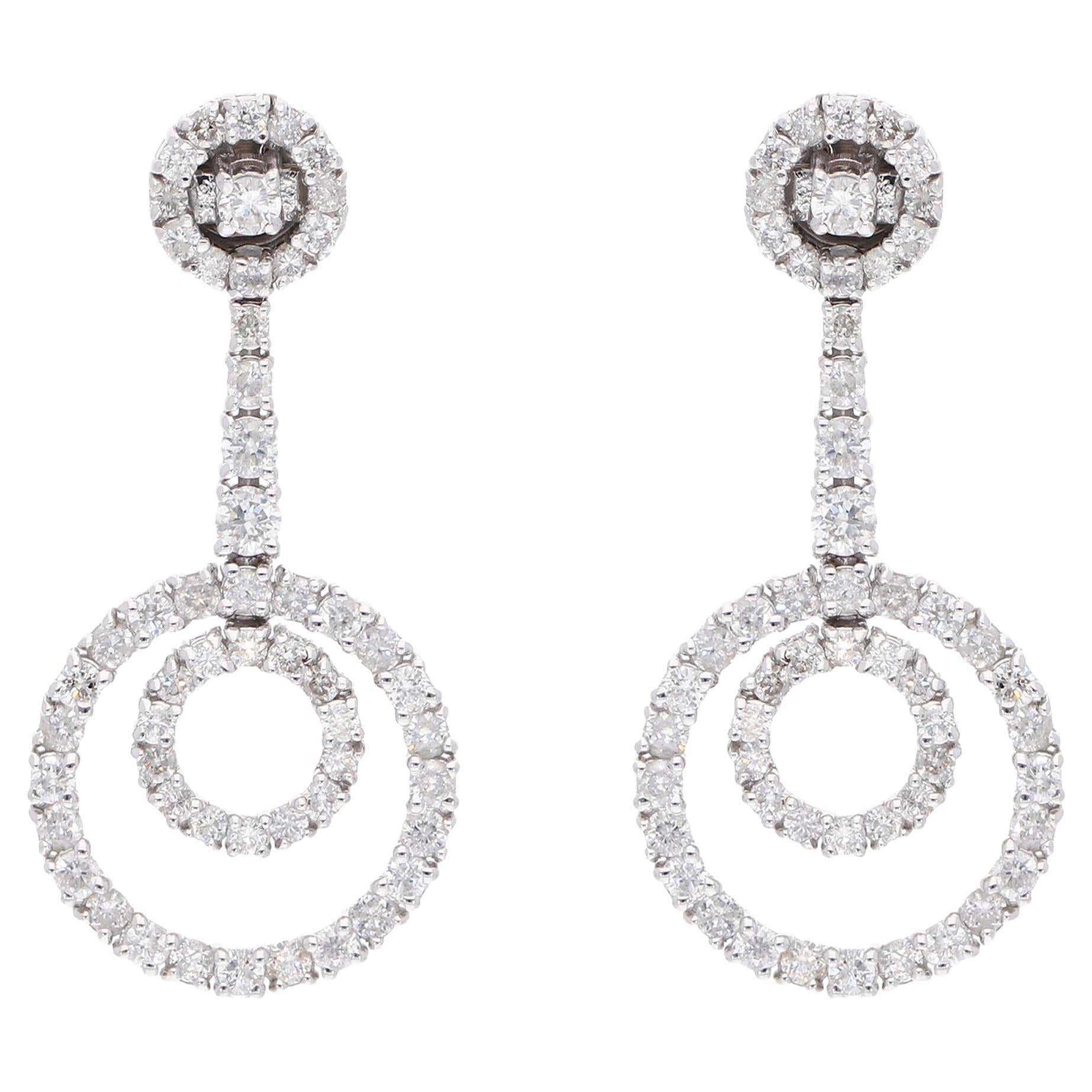 2 Carat SI Clarity HI Color Diamond Circle Dangle Earrings 18 Karat White Gold