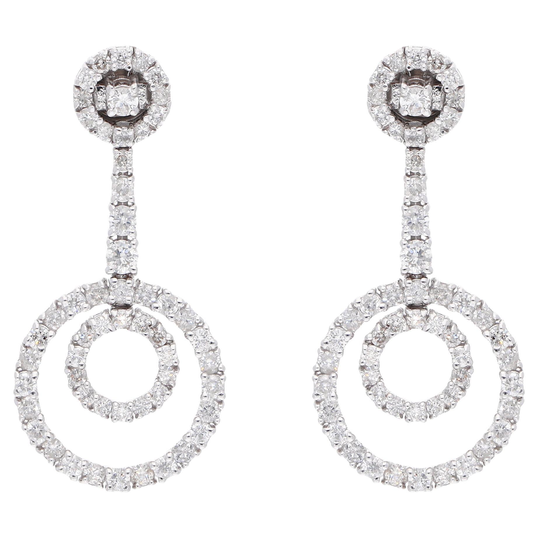 2 Carat SI Clarity HI Color Diamond Circle Dangle Earsings 18 Karat White Gold