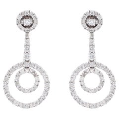 2 Carat SI Clarity HI Color Diamond Circle Dangle Earsings 18 Karat White Gold