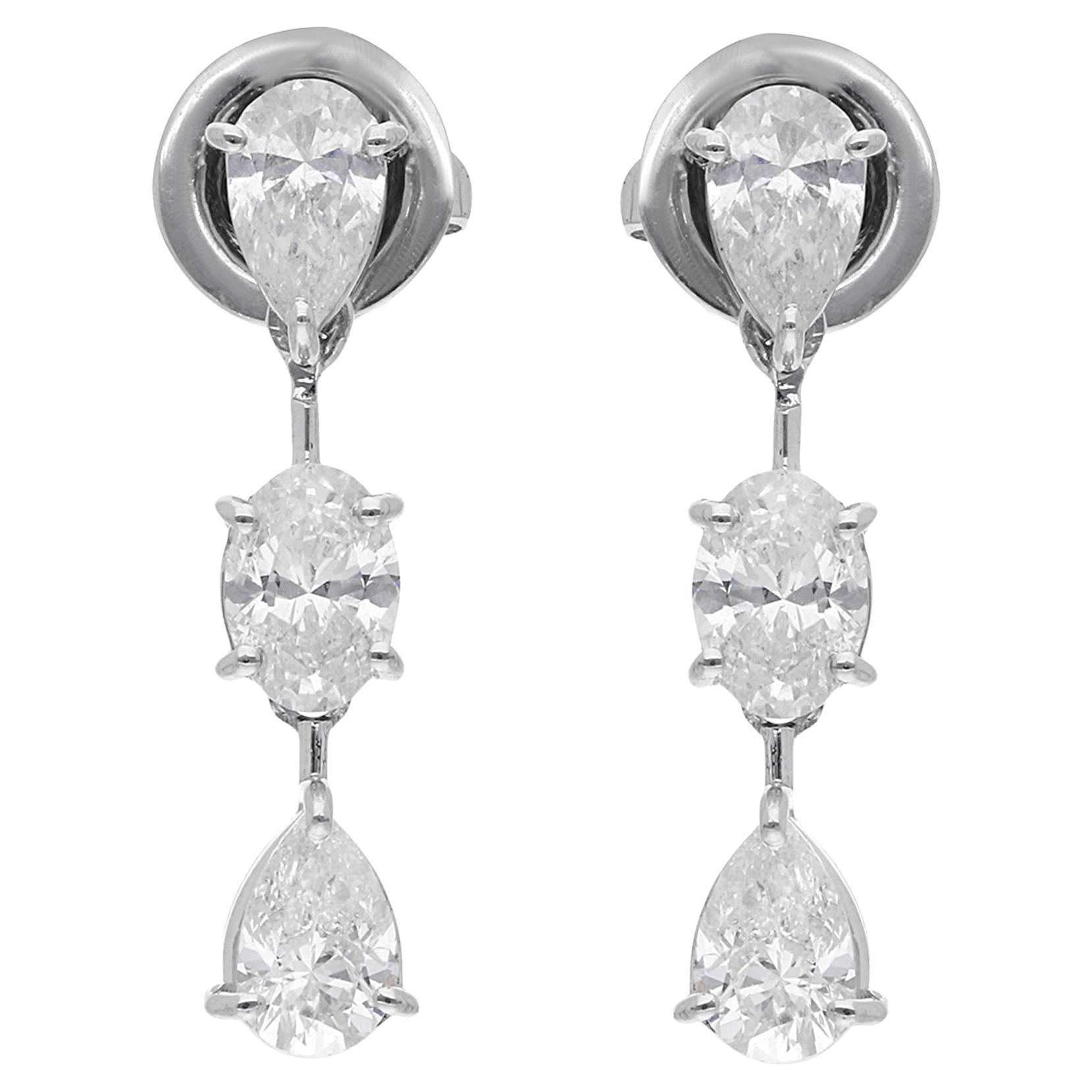 Orecchini a goccia con diamante da 2 carati SI Clarity HI Color Oro bianco 18 carati