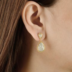 2 Carat SI Clarity HI Color Diamond Dangle Earrings 18 Karat Yellow Gold Jewelry