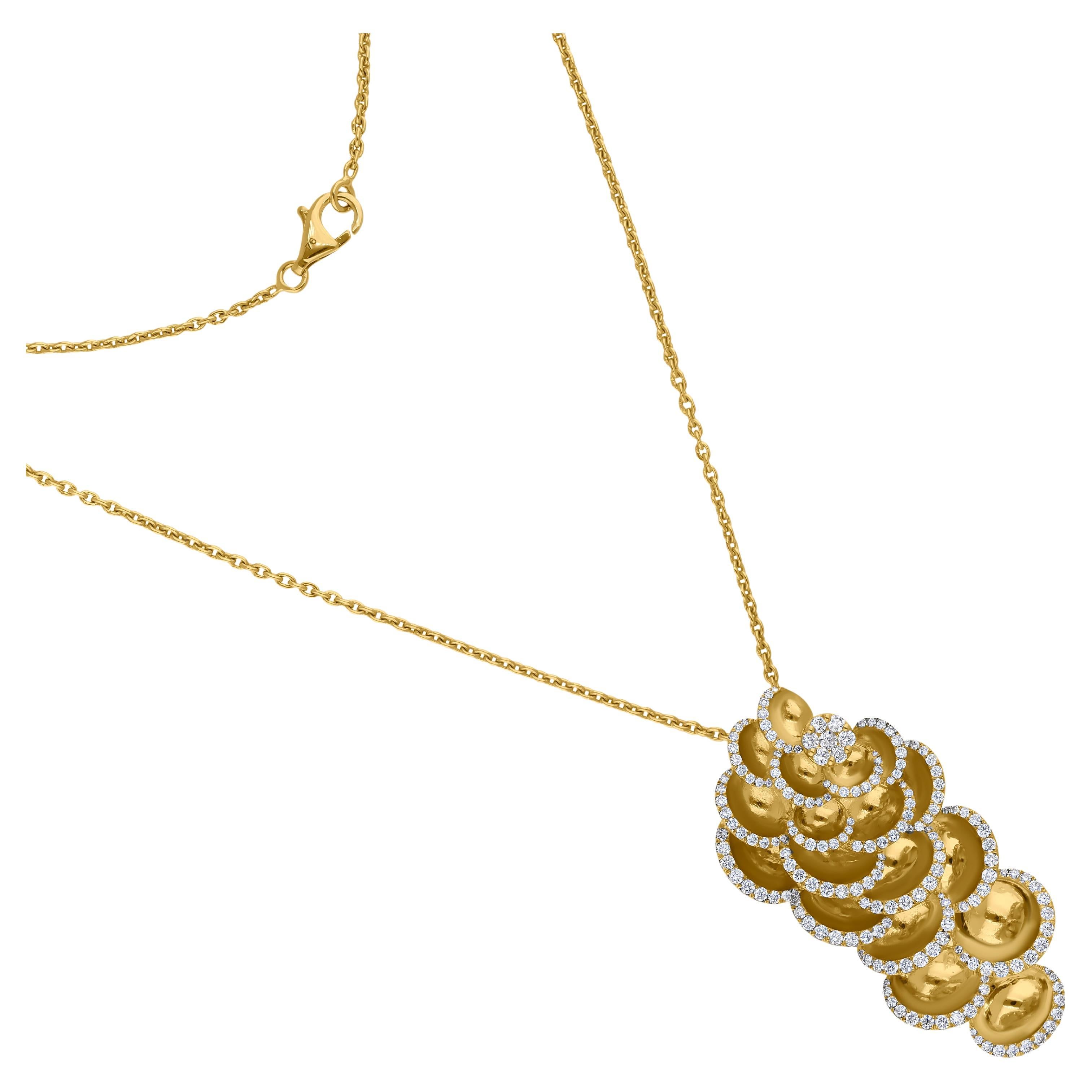 2 Carat SI Clarity HI Color Diamond Flower Pendant Necklace 18 Karat Yellow Gold