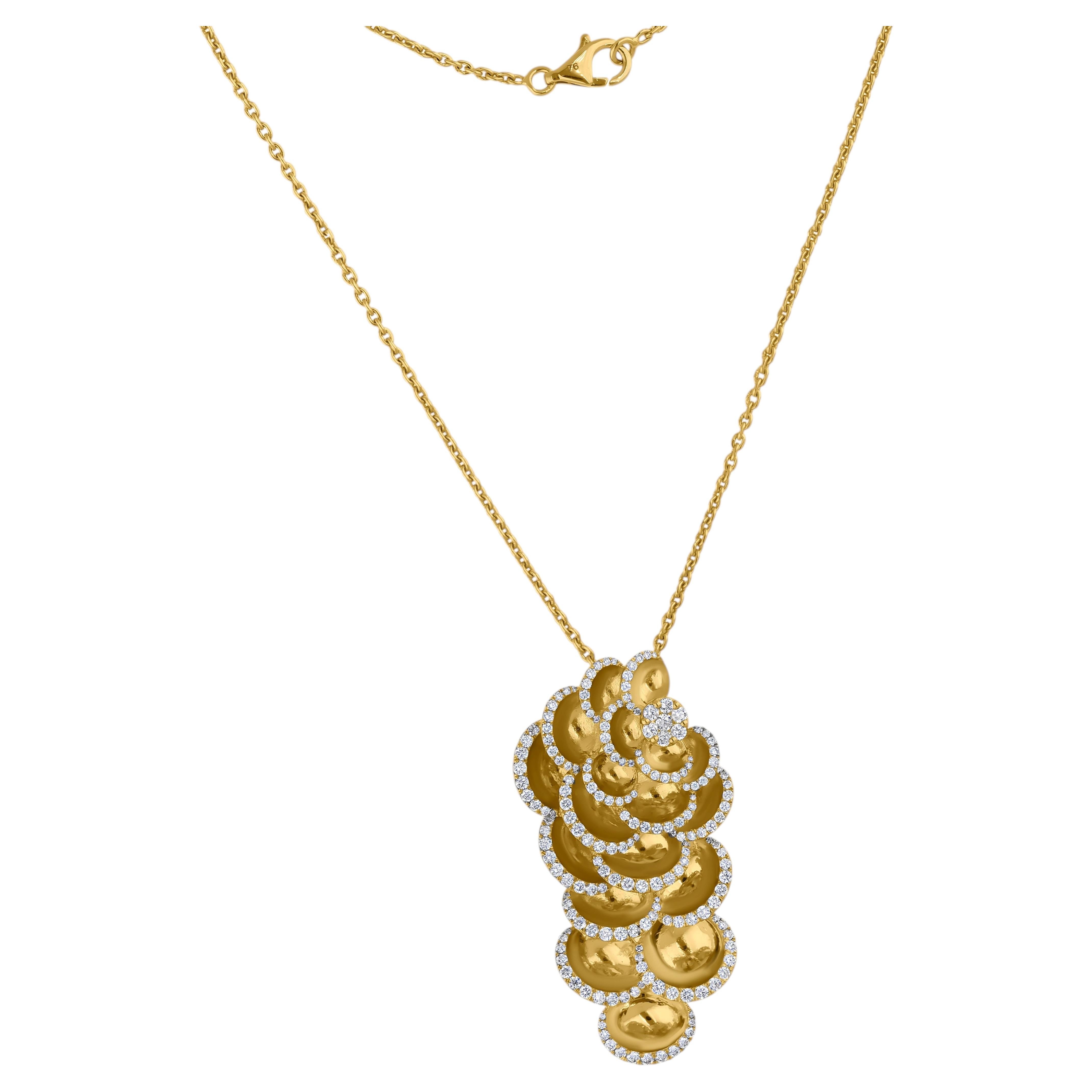 2 Carat SI Clarity HI Color Diamond Flower Pendant Necklace 18 Karat Yellow Gold
