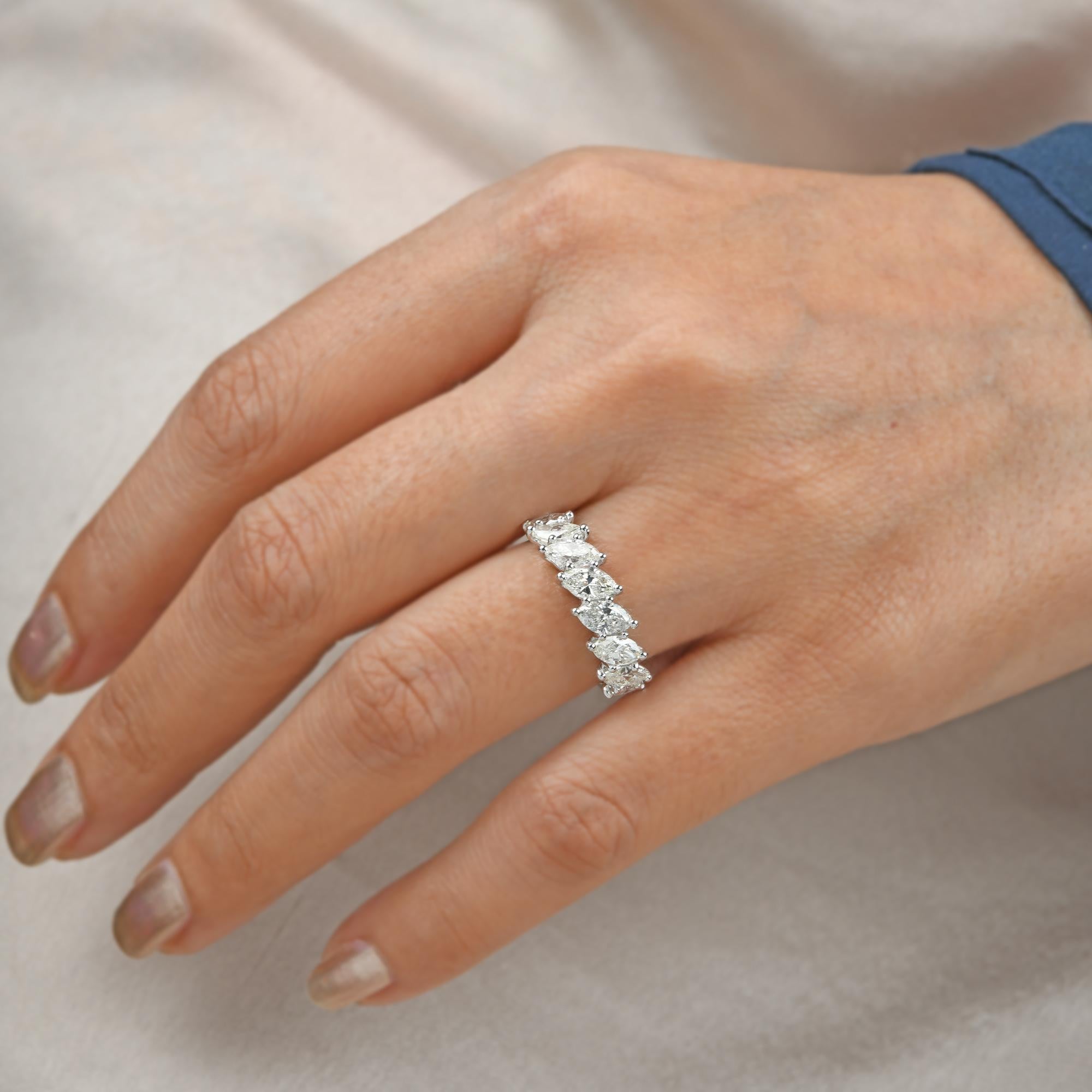 Taille Marquise Bague à demi-anneau en or blanc 14 carats avec diamant marquise de 2 carats de pureté SI en vente