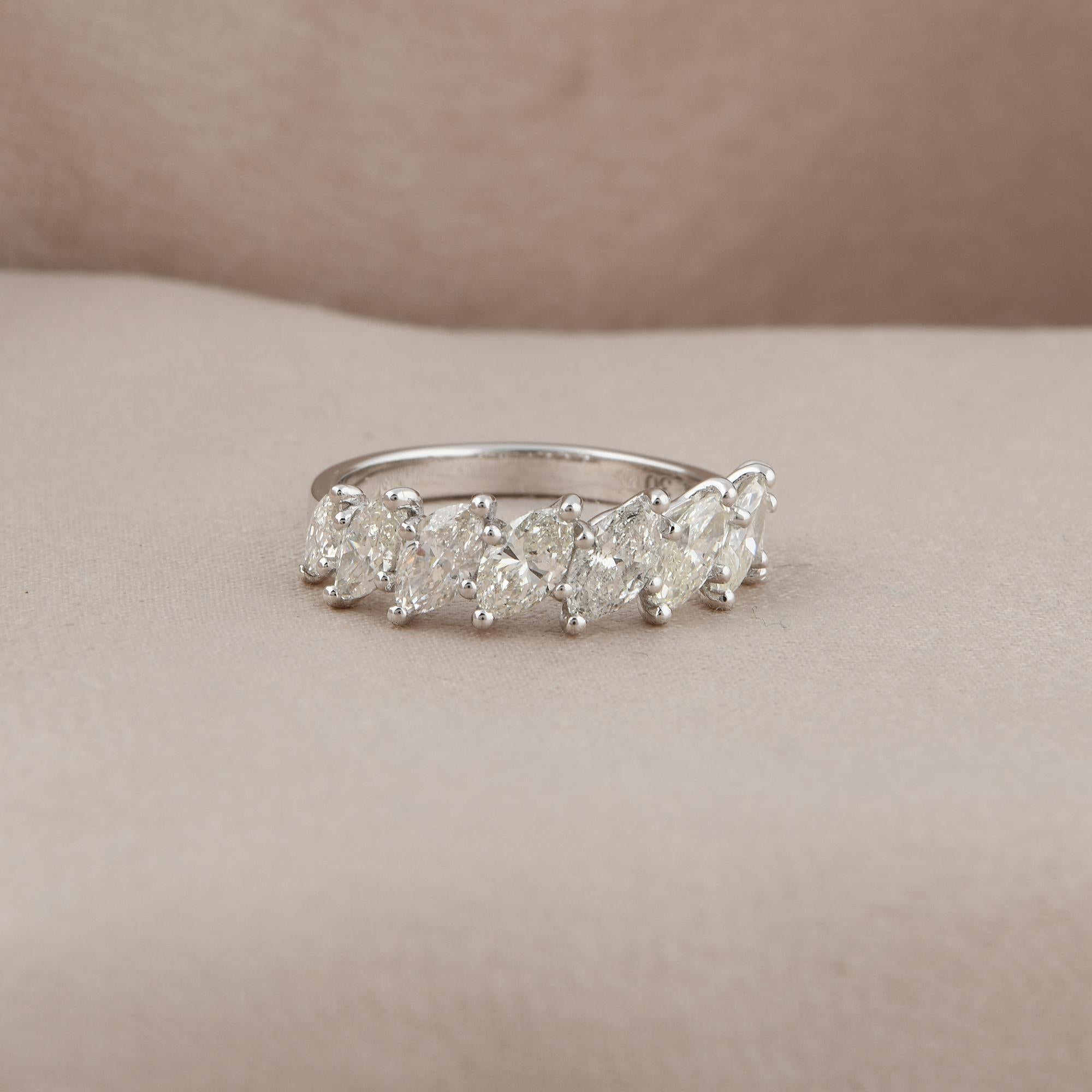 Modern 2 Carat SI Clarity HI Color Marquise Diamond Half Band Ring 18 Karat White Gold For Sale