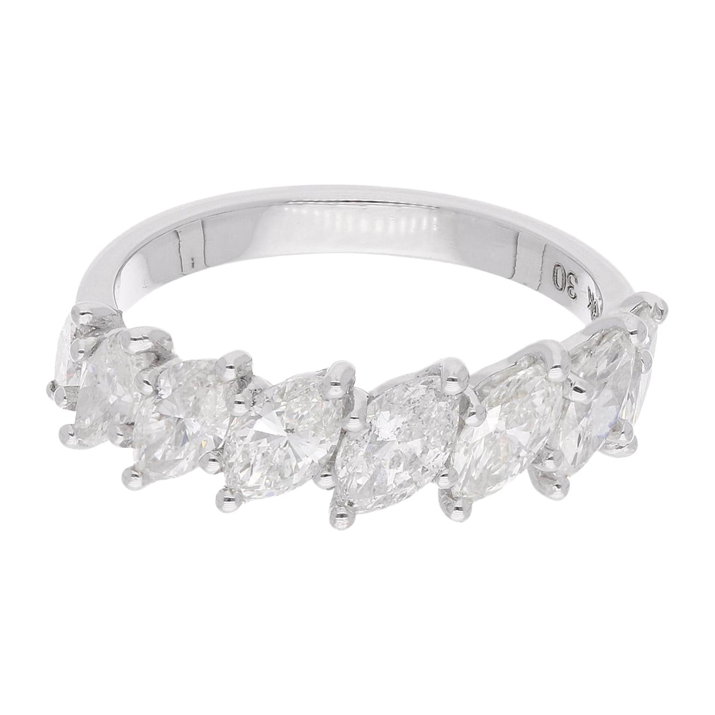 Bague demi-anneau en or blanc 18 carats avec diamant marquise de 2 carats de pureté SI