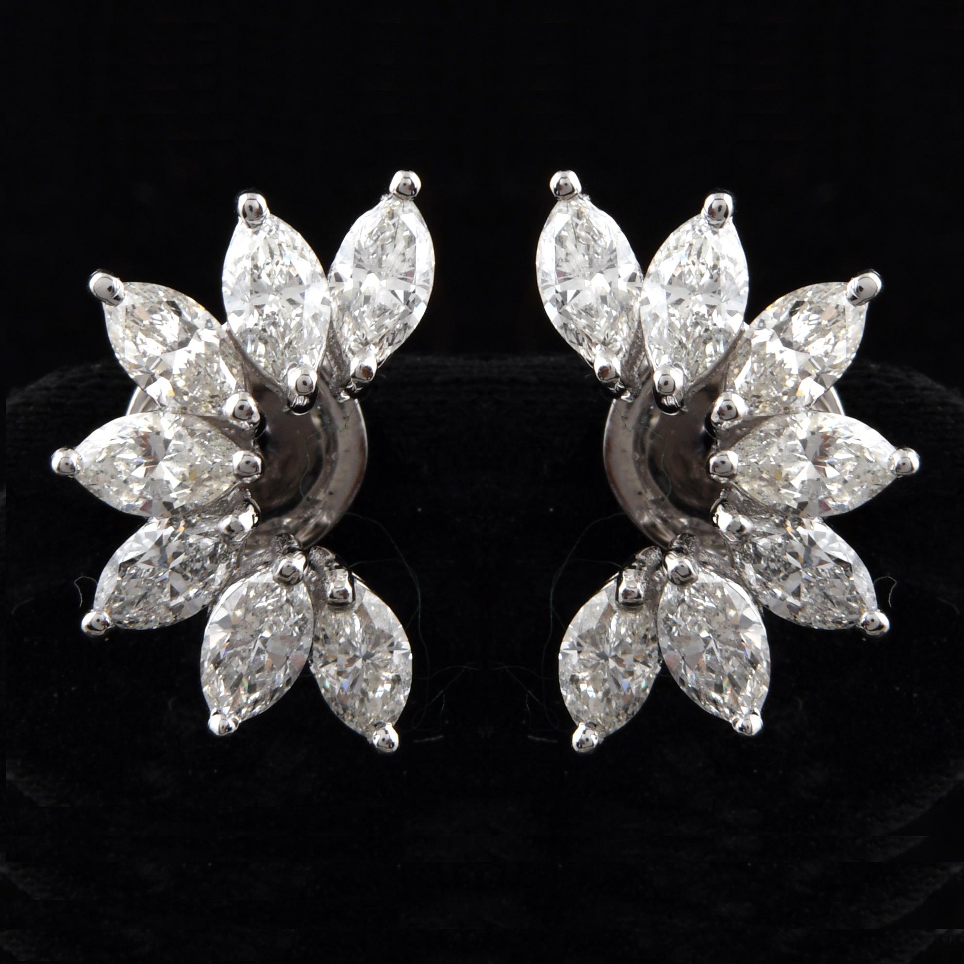 Women's 2 Carat SI Clarity HI Color Marquise Diamond Stud Earrings 18 Karat White Gold For Sale