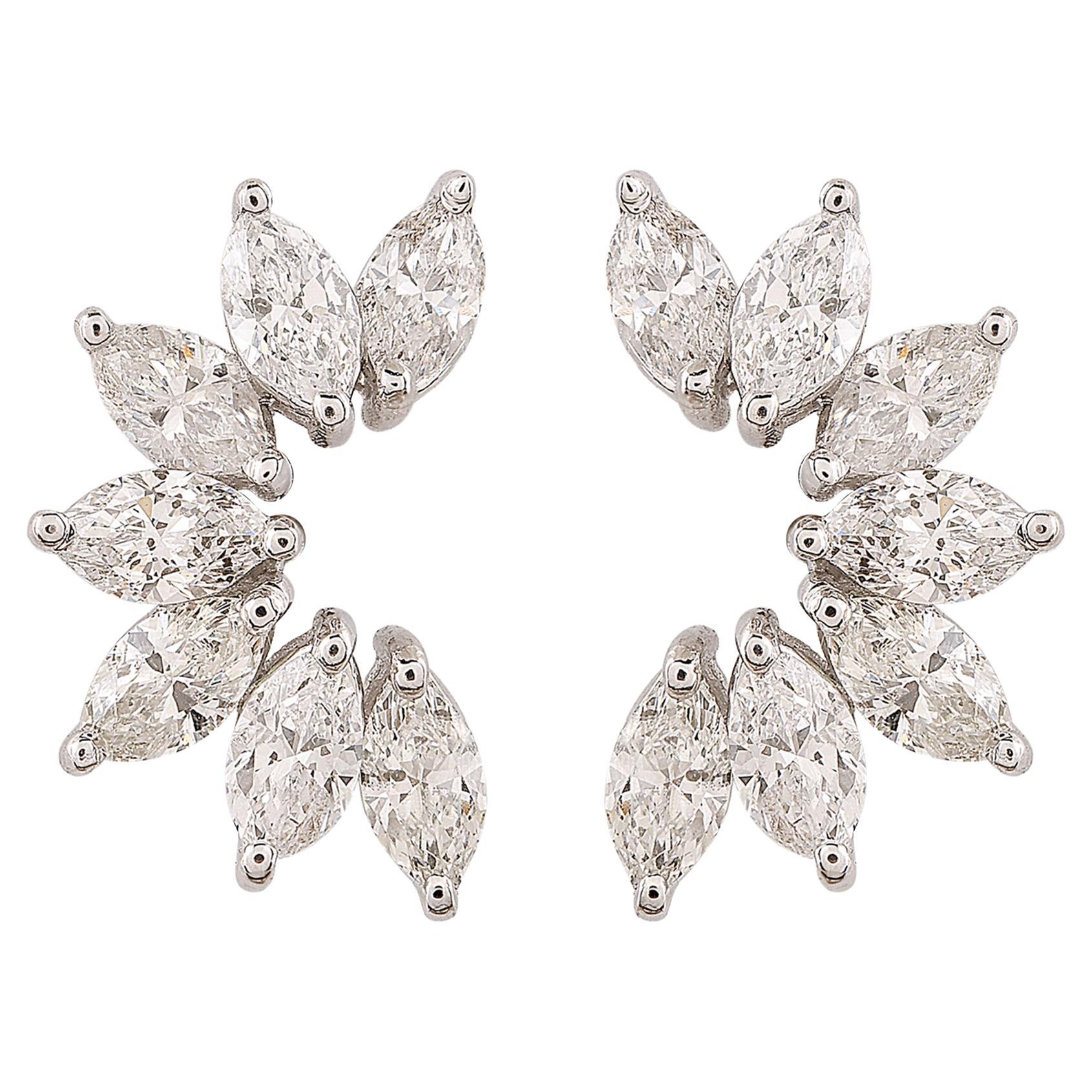 2 Carat SI Clarity HI Color Marquise Diamond Stud Earrings 18 Karat White Gold