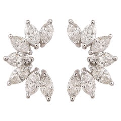 2 Carat SI Clarity HI Color Marquise Diamond Stud Earrings 18 Karat White Gold