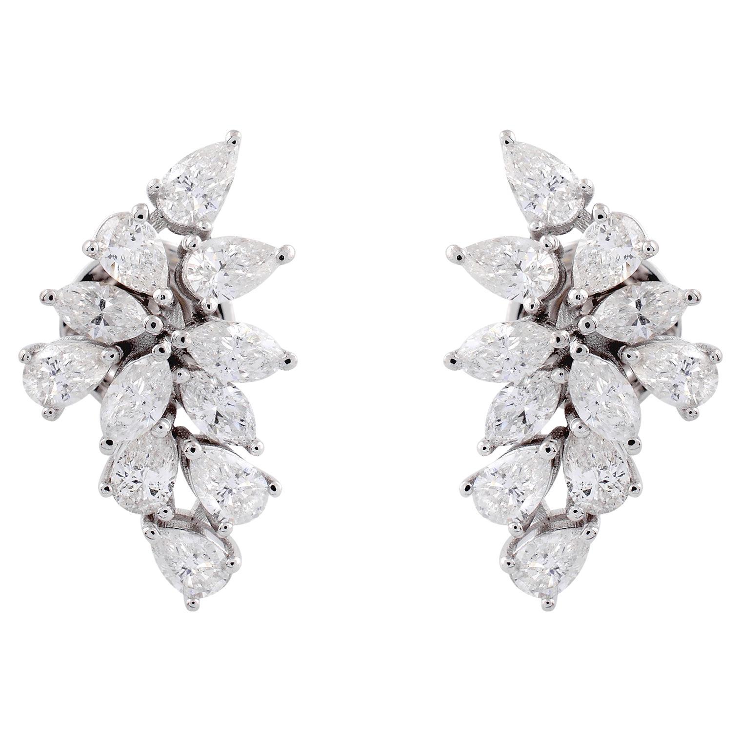 Boucles d'oreilles 2 Carat SI Clarity HI Color Marquise Pear Diamond Gold 18 Karat White Gold