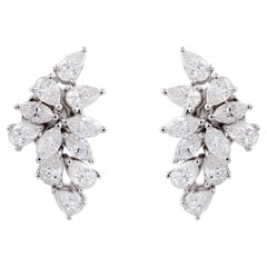 2 Carat SI Clarity HI Color Marquise Pear Diamond Earrings 18 Karat White Gold