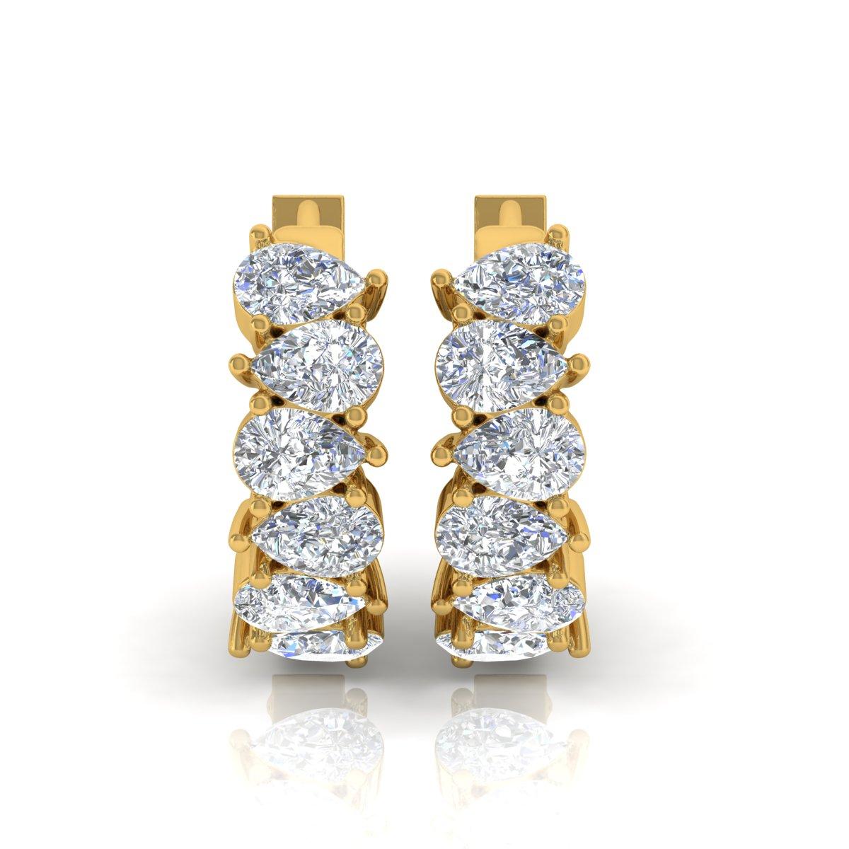 These exquisite hoop earrings showcase 2 carats of pear brilliant cut diamonds, set in 18 karat yellow gold. With a total weight of 4.00 grams, including 3.60 grams of gold, these earrings radiate elegance and sophistication. The diamonds have an