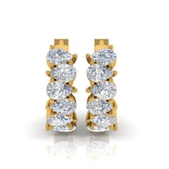 2 Carat SI Clarity HI Color Pear Brilliant Cut Diamond Yellow Gold Hoop Ears