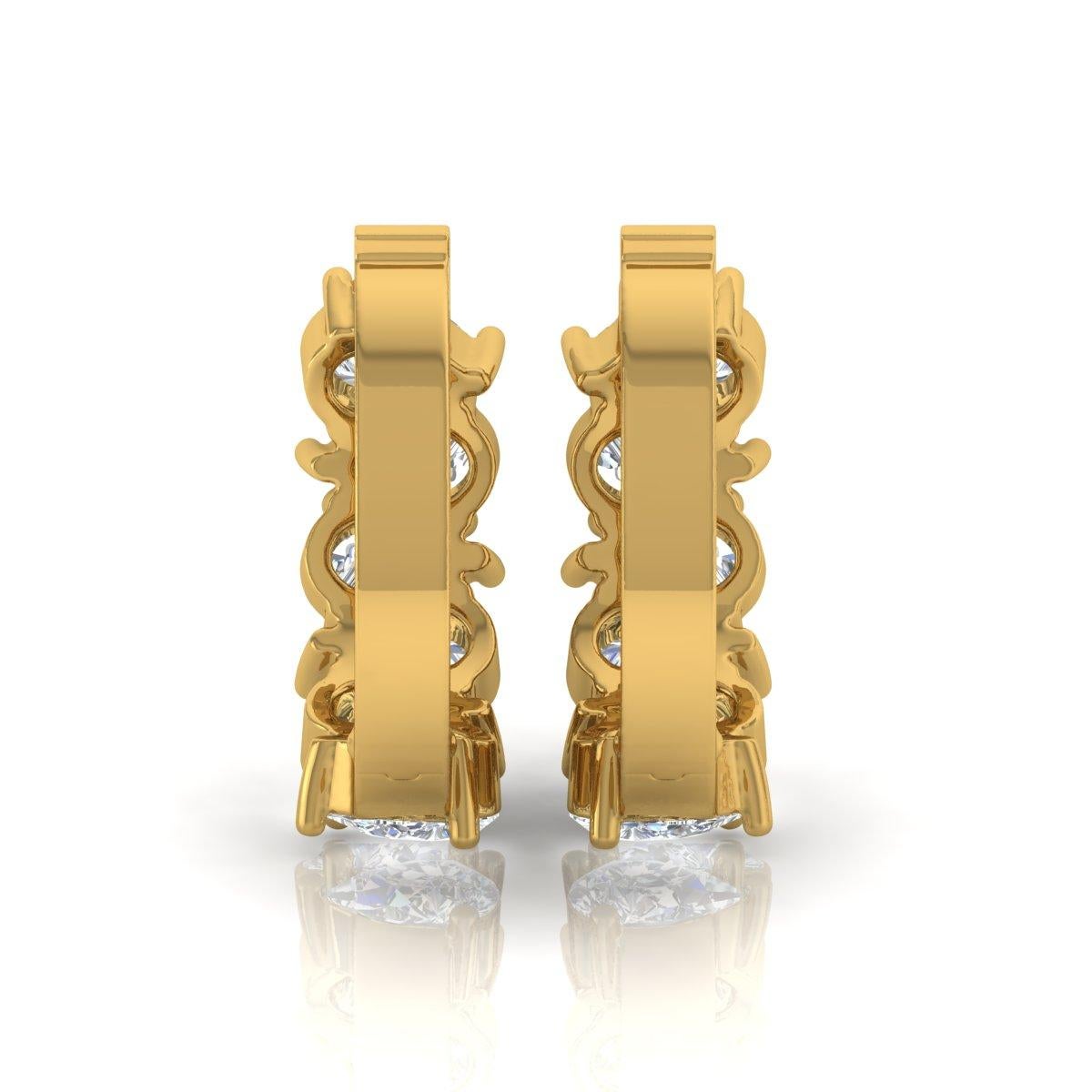 Pear Cut 2 Carat SI Clarity HI Color Pear Brilliant Cut Diamond Yellow Gold Hoop Earrings For Sale