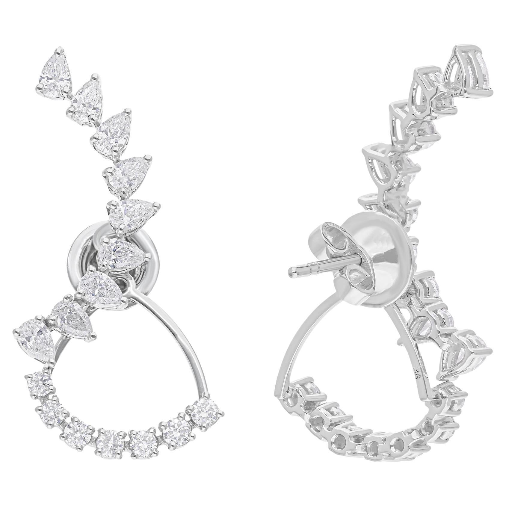 2 Carat SI Clarity HI Color Round Diamond 10 Karat White Gold Jacket Earrings For Sale