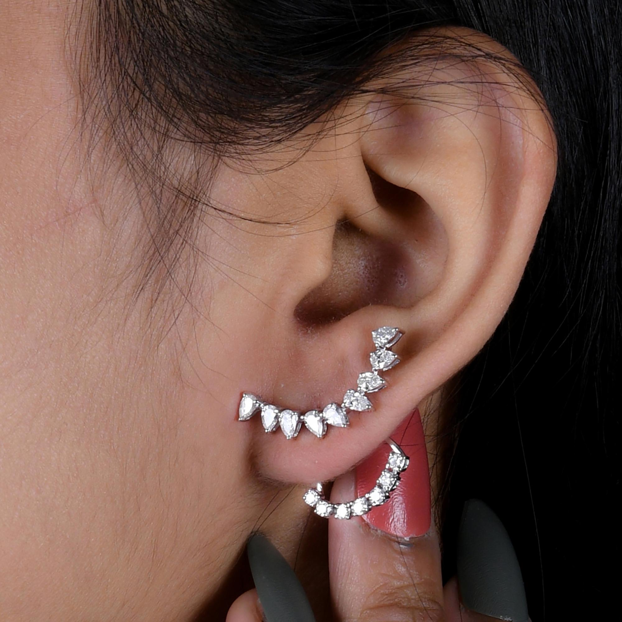 Pear Cut 2 Carat SI Clarity HI Color Round Diamond 14 Karat White Gold Jacket Earrings For Sale