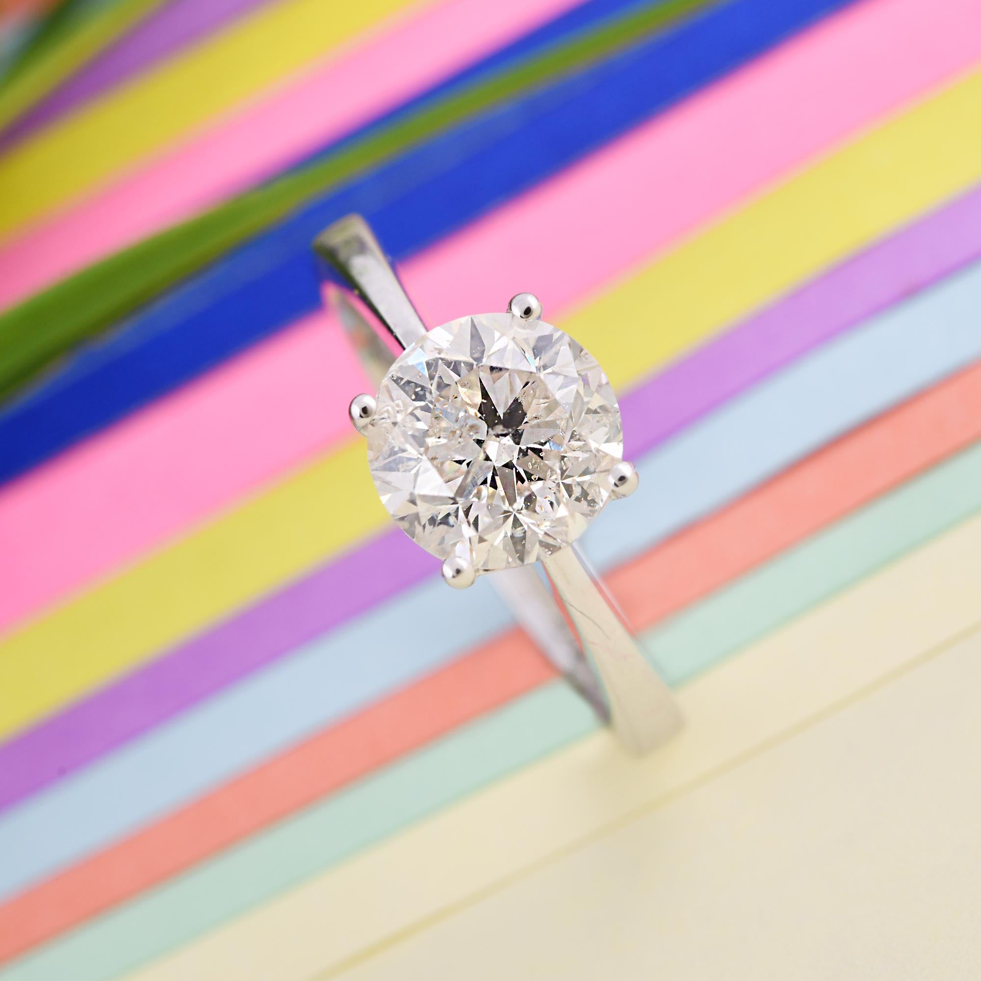 Taille ronde 2 Carat SI Clarity HI Color Solitaire Diamond Ring 18 Karat White Gold Jewelry en vente
