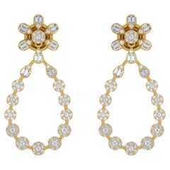 2 Karat SI/H Baguette-Diamant-Ohrringe aus 14 Karat Gelbgold mit rundem Brillantschliff