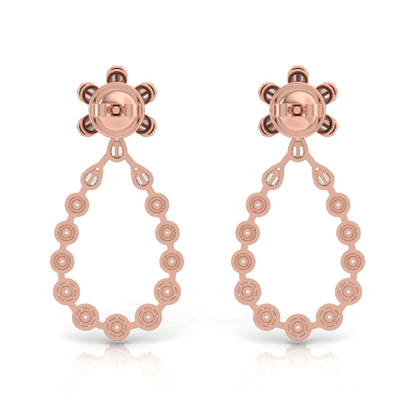 Moderne Boucles d'oreilles 2 Carat SI/H Baguette Diamant rond taille brillant Or rose 18 carats en vente