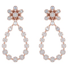 2 Carat SI/H Baguette Round Brilliant Cut Diamond Earrings 18 Karat Rose Gold