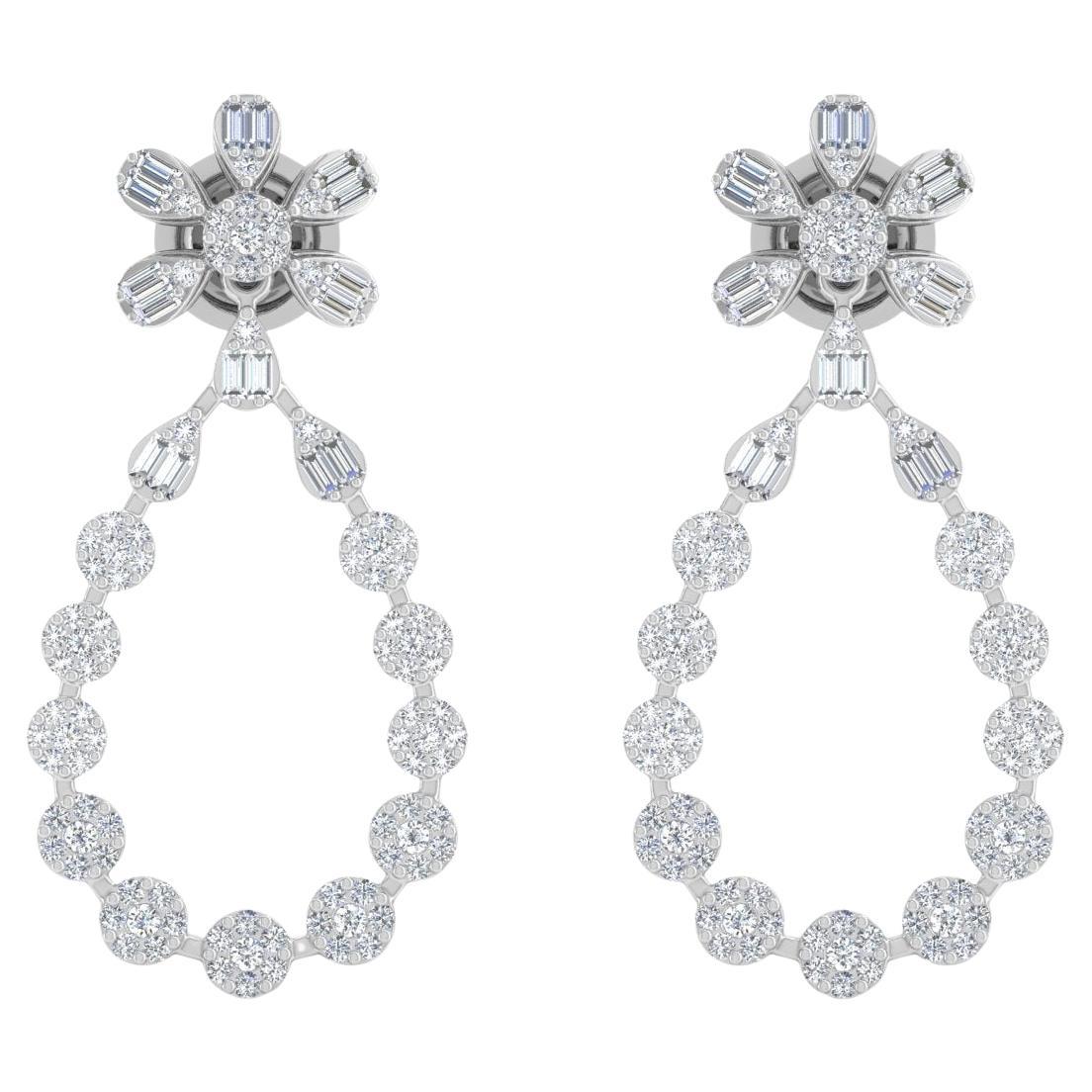 2 Carat SI/H Baguette Round Brilliant Cut Diamond Earrings 18 Karat White Gold