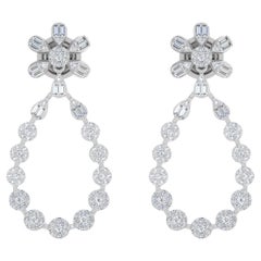 2 Carat SI/H Baguette Round Brilliant Cut Diamond Earrings 18 Karat White Gold