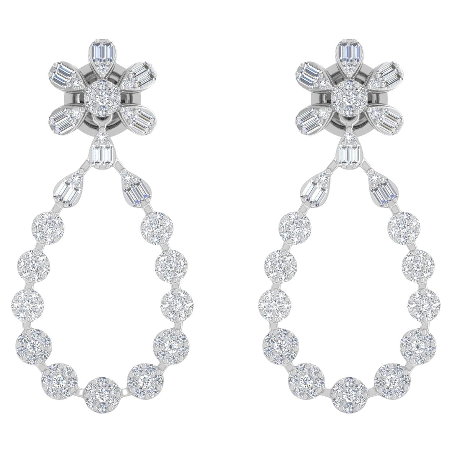 2 Karat SI/H Baguette-Diamant-Ohrringe aus 18 Karat Weißgold mit rundem Brillantschliff