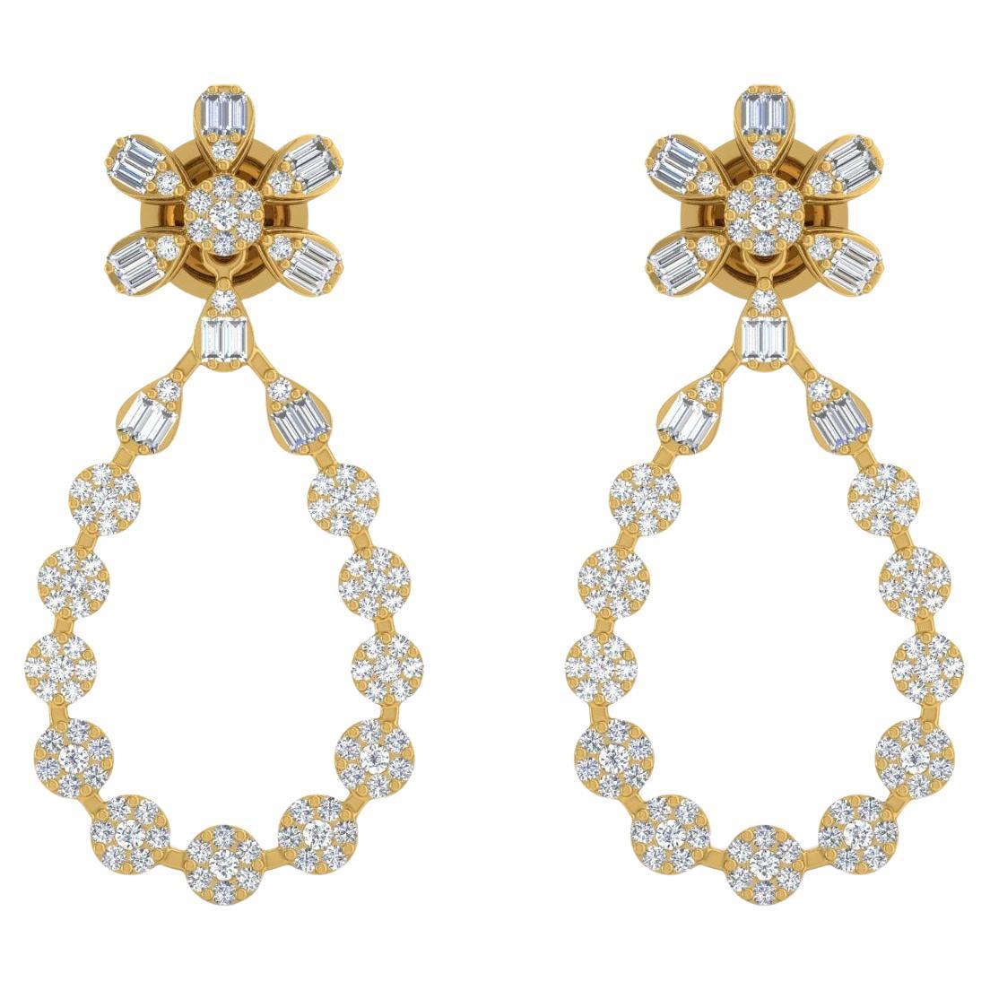 2 Carat SI/H Baguette Round Brilliant Cut Diamond Earrings 18 Karat Yellow Gold