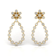 Pendientes de diamantes talla brillante redonda baguette SI/H de 2 quilates Oro amarillo de 18 quilates