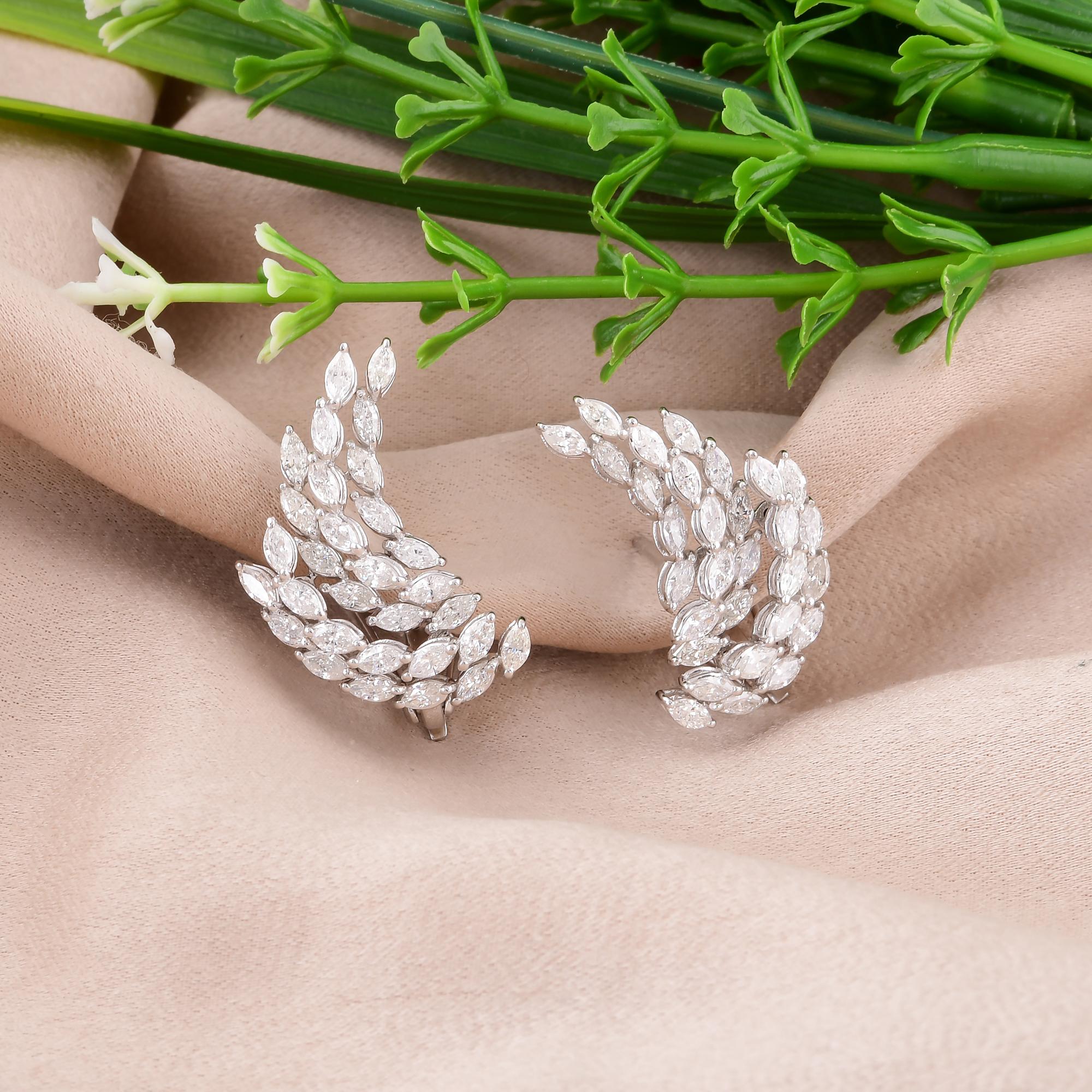 Modern 2 Carat SI/H Marquise Brilliant Cut Diamond Leaf Earrings 14 Karat White Gold For Sale
