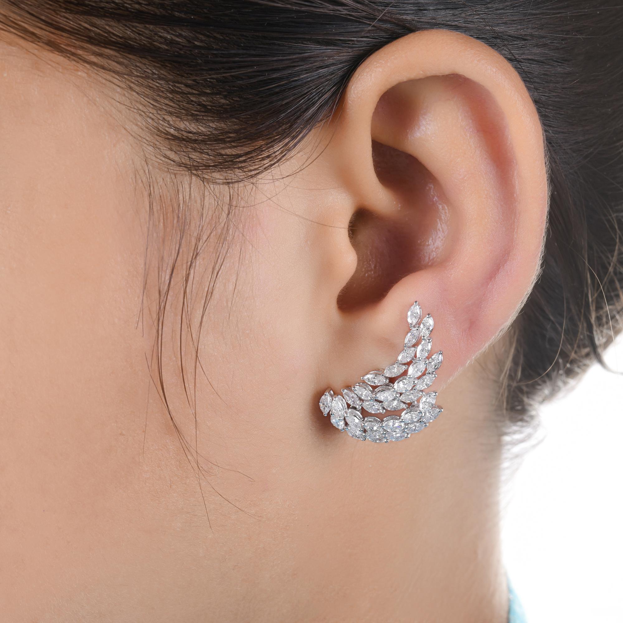Marquise Cut 2 Carat SI/H Marquise Brilliant Cut Diamond Leaf Earrings 14 Karat White Gold For Sale