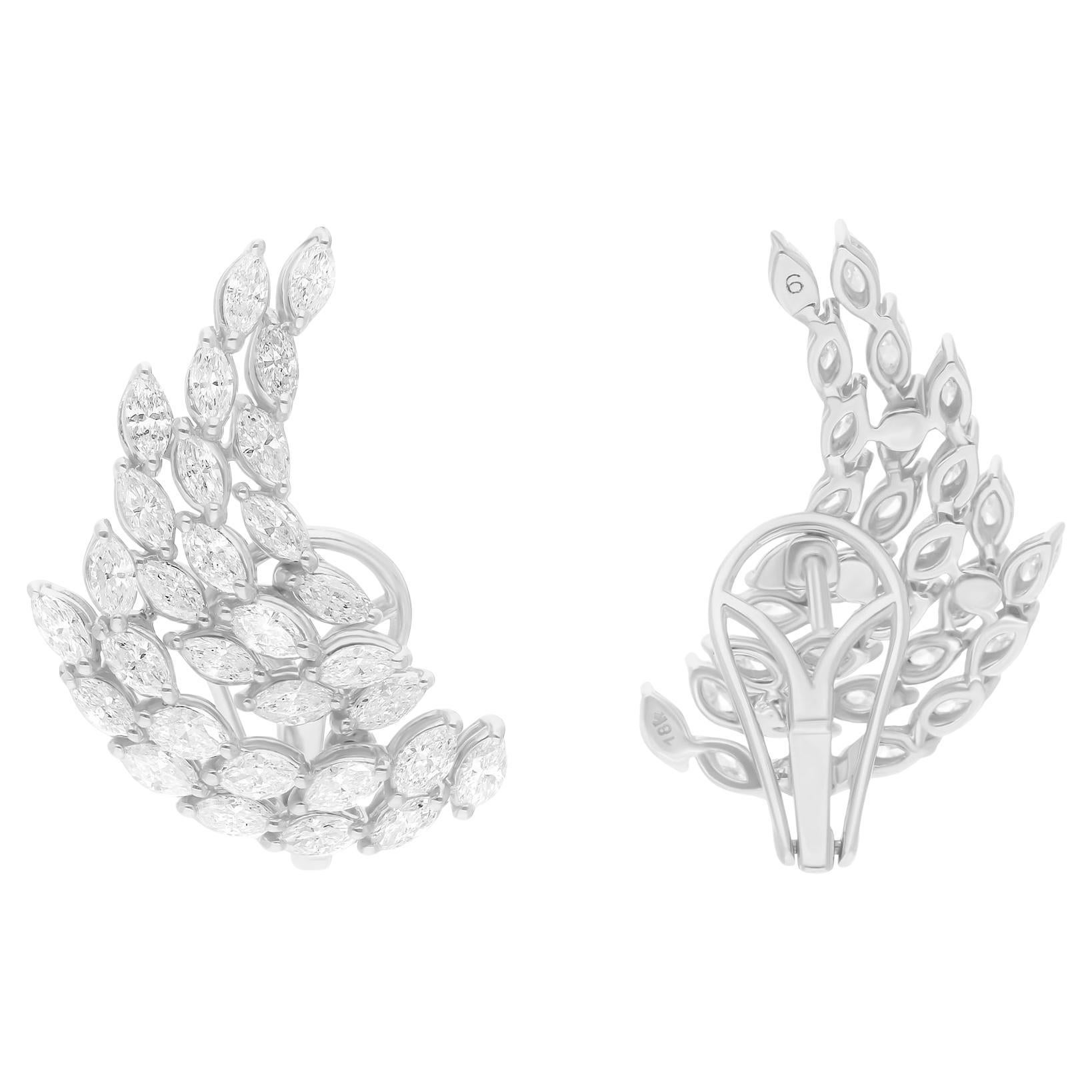 2 Carat SI/H Marquise Brilliant Cut Diamond Leaf Earrings 18 Karat White Gold