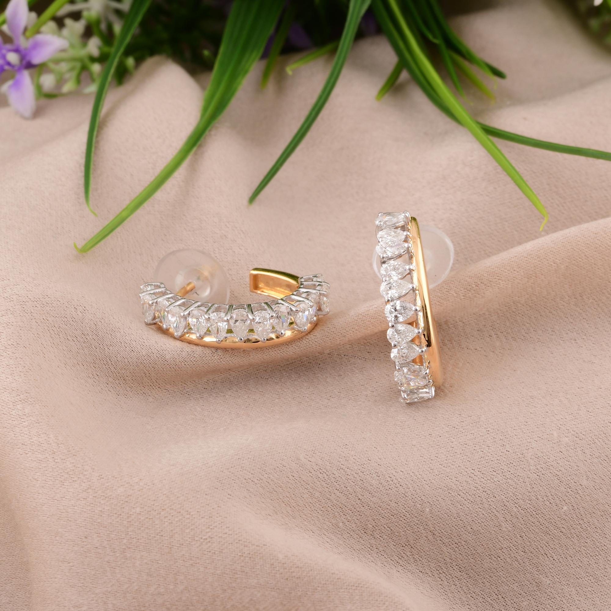 Pear Cut 2 Carat SI/H Pear Brilliant Cut Diamond Hoop Earrings 14 Karat White Yellow Gold For Sale