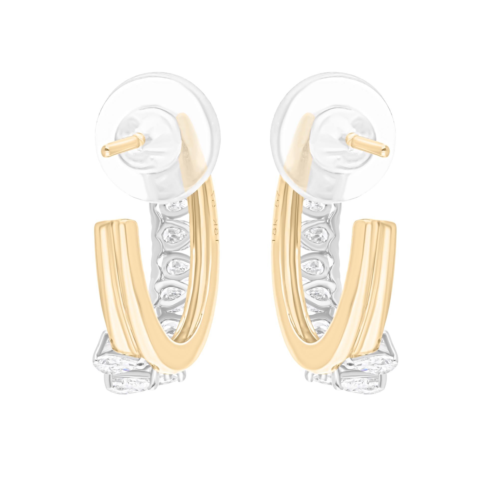 2 Carat SI/H Pear Brilliant Cut Diamond Hoop Earrings 18 Karat White Yellow Gold In New Condition For Sale In Diera, Dubai