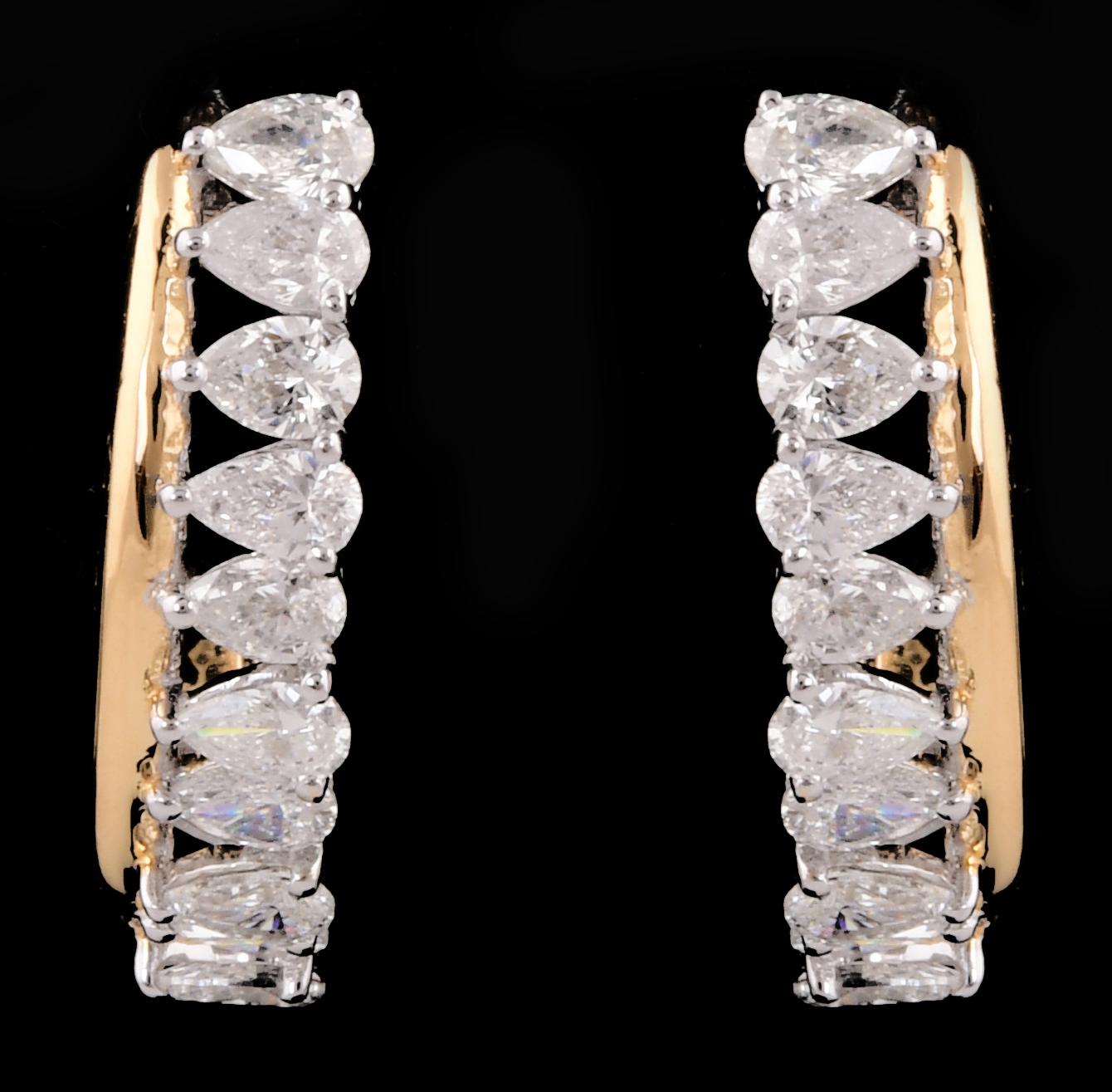 Women's 2 Carat SI/H Pear Brilliant Cut Diamond Hoop Earrings 18 Karat White Yellow Gold For Sale