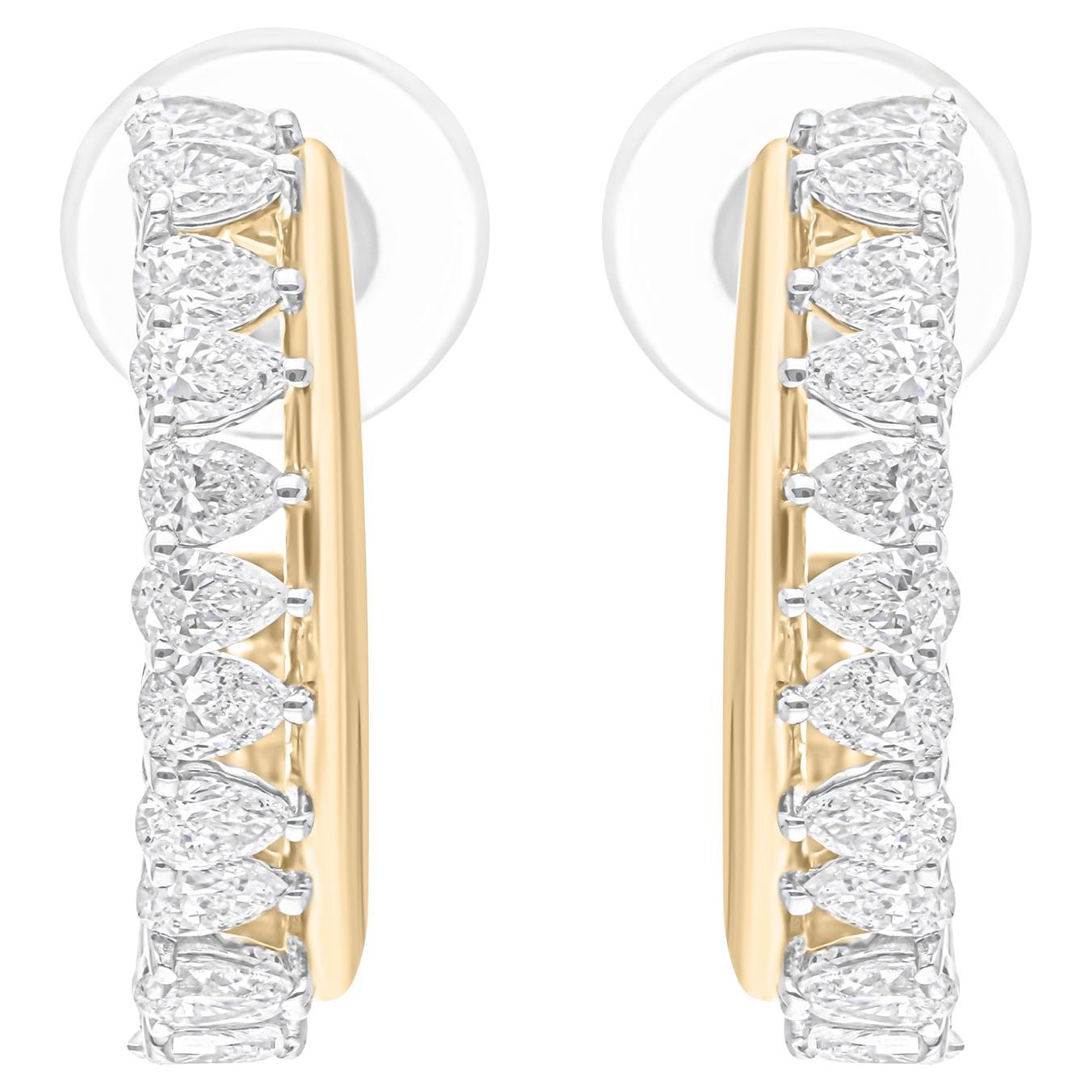 2 Carat SI/H Pear Brilliant Cut Diamond Hoop Earrings 18 Karat White Yellow Gold